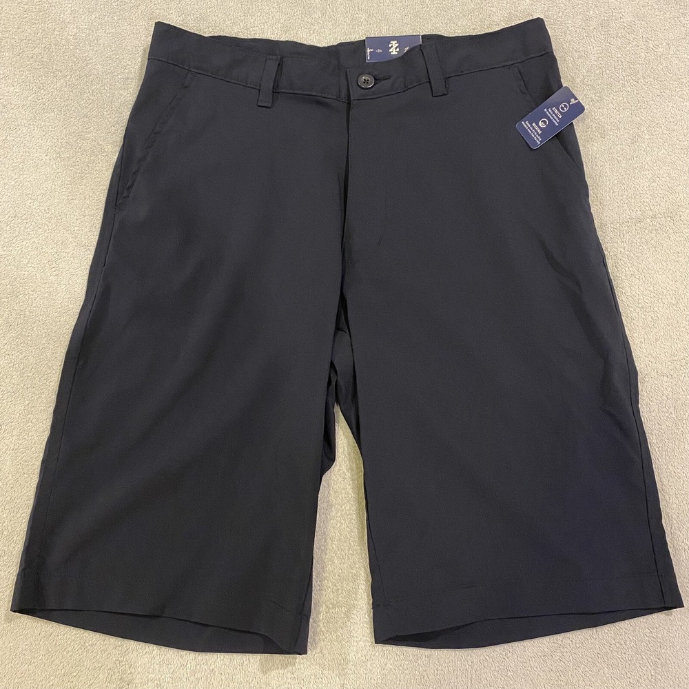 NWT Izod Approved Schoolwear Flat Front Shorts 32 Navy Blue Stretch Mens‎ $40